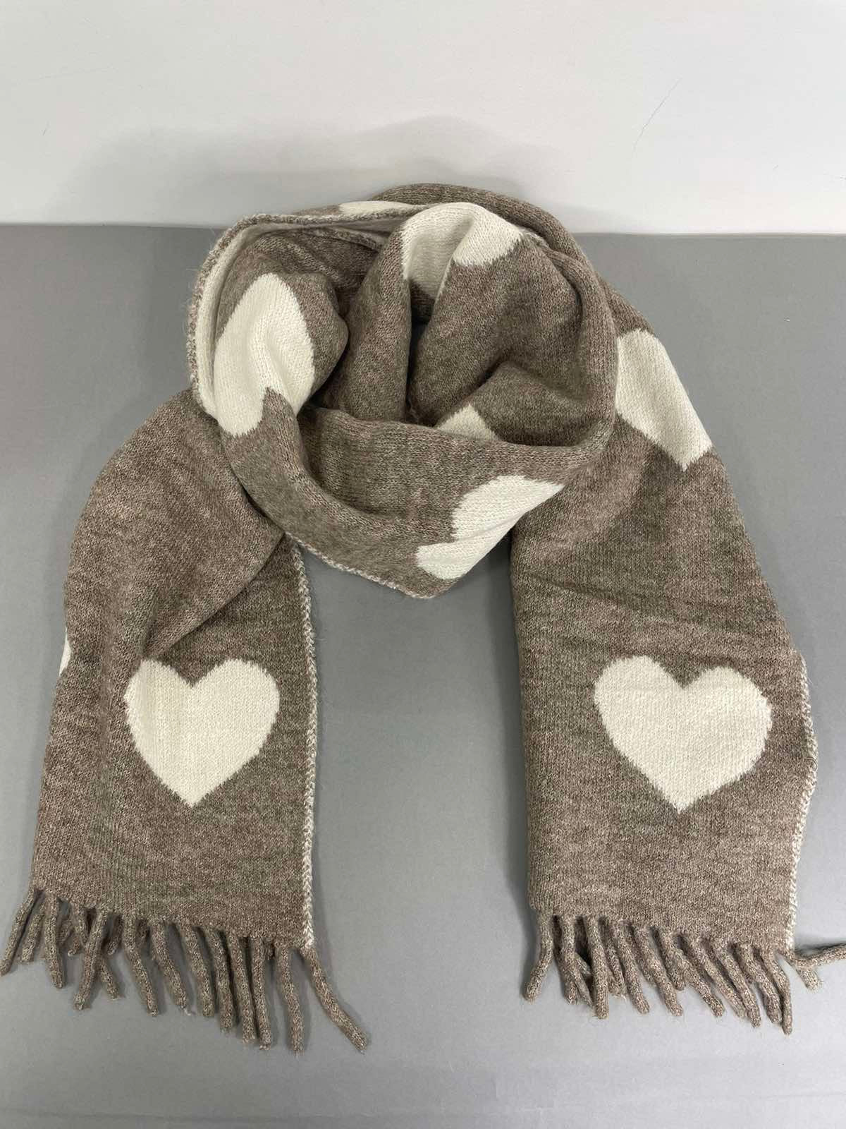 Dvipusis moteriškas šalikas su vilna - ŠIRDELĖS