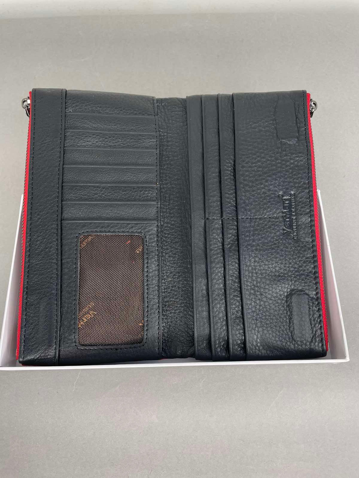 Raudona/juoda VerMari natūralios odos piniginė