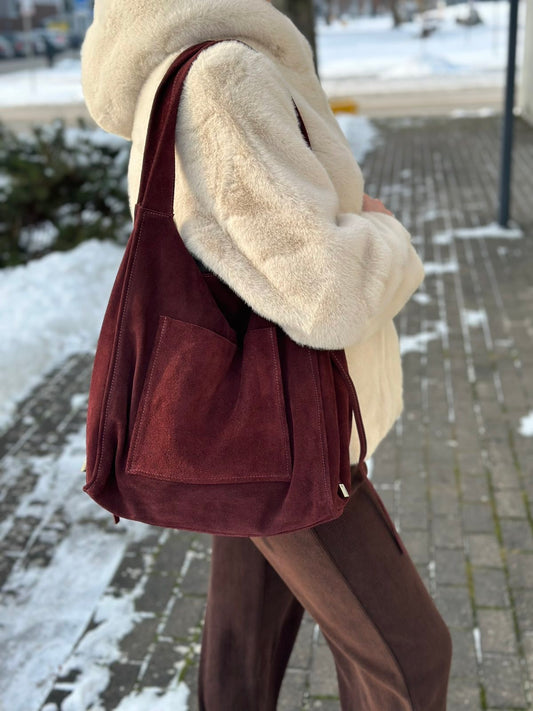 Natūralaus zomšo moteriška rankinė