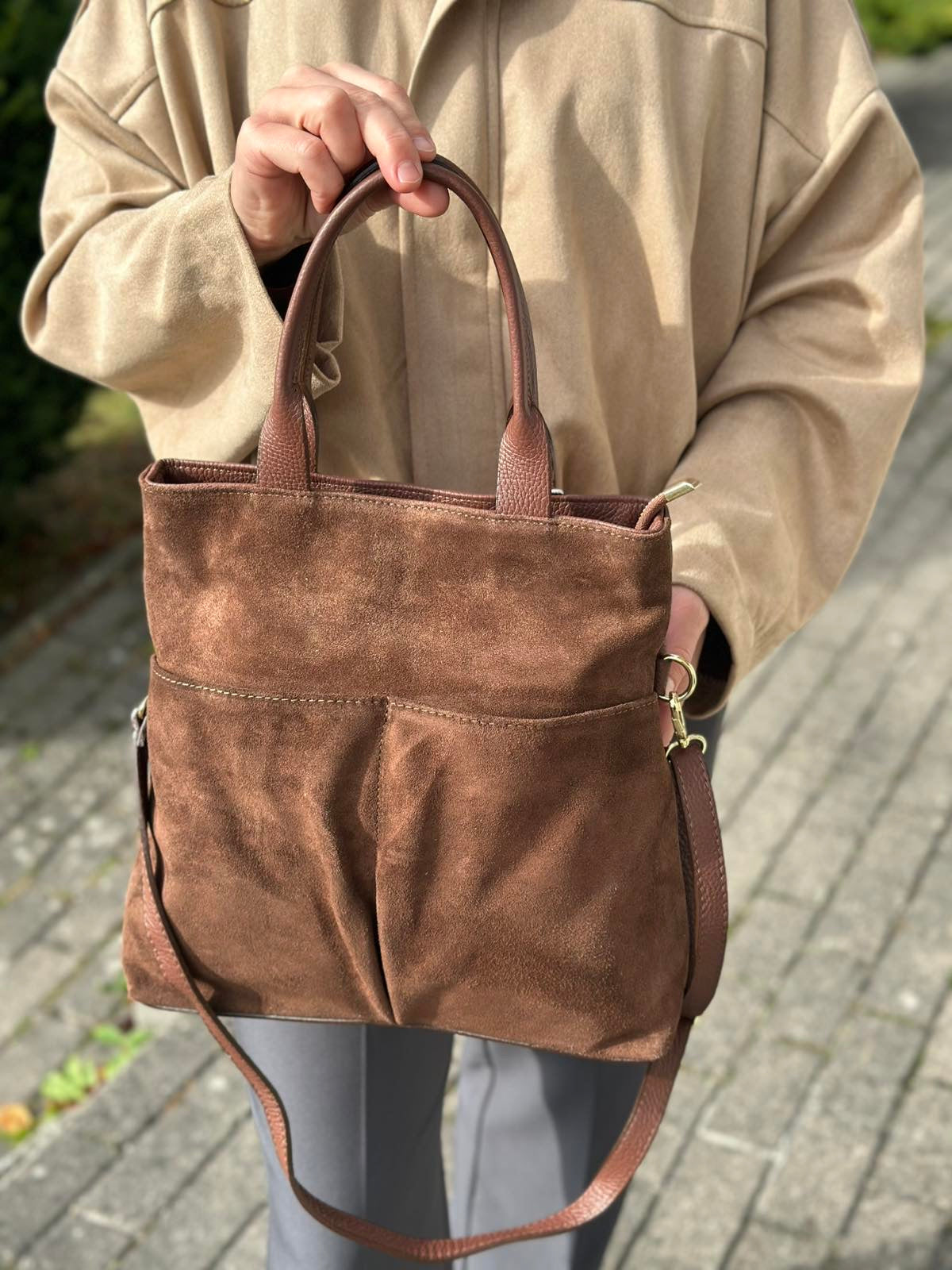 Ruda natūralios odos moteriška rankinė