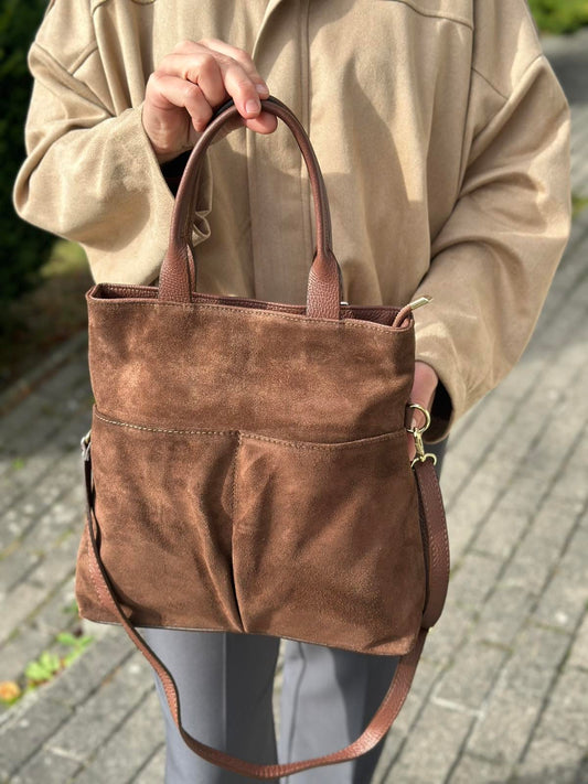 Ruda natūralios odos moteriška rankinė