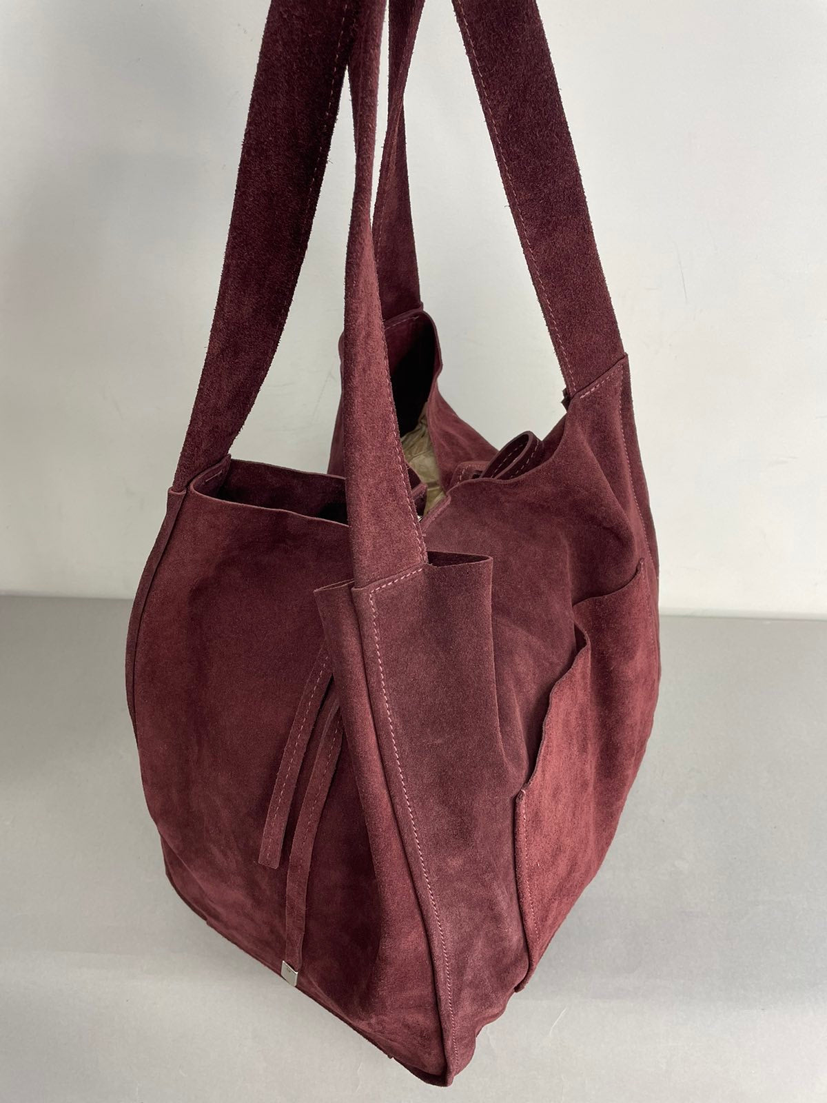 Natūralaus zomšo moteriška rankinė