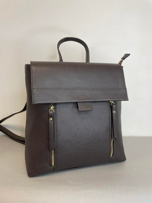 Ruda natūralios odos moteriška kuprinė