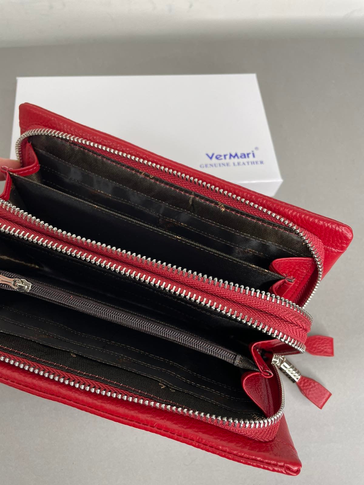 Raudona VerMari natūralios odos piniginė